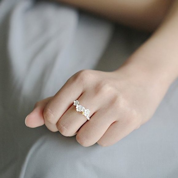 NEW 925 Sterling Silver Flower Adjustable Ring - Picture 3 of 8